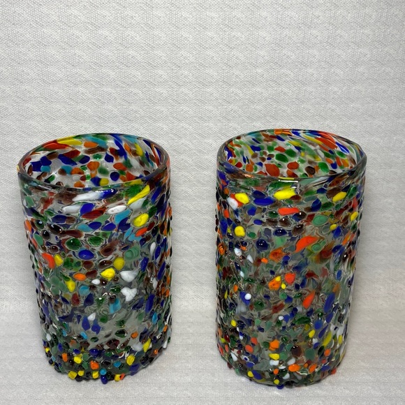 Kitchen Mexican Blown Glass Confetti Rocks Tumblers Set Of 2 Poshmark